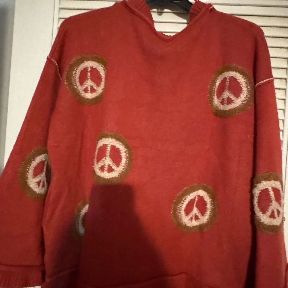 Stylish Rust V-Neck Peace Sweater by Blue Velvet - Picture 5 of 5
